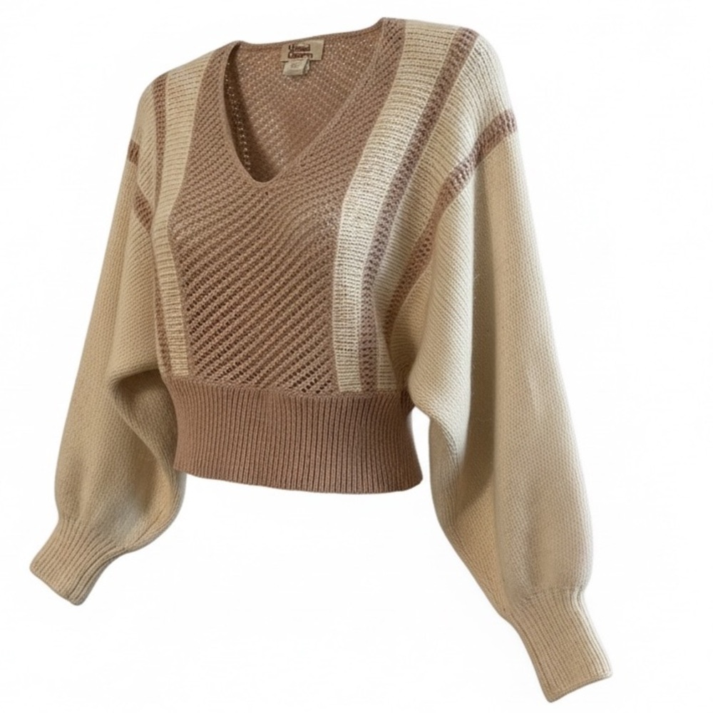 Vintage 80’s Casual Corner V-neck cropped sweater with balloon sleeves